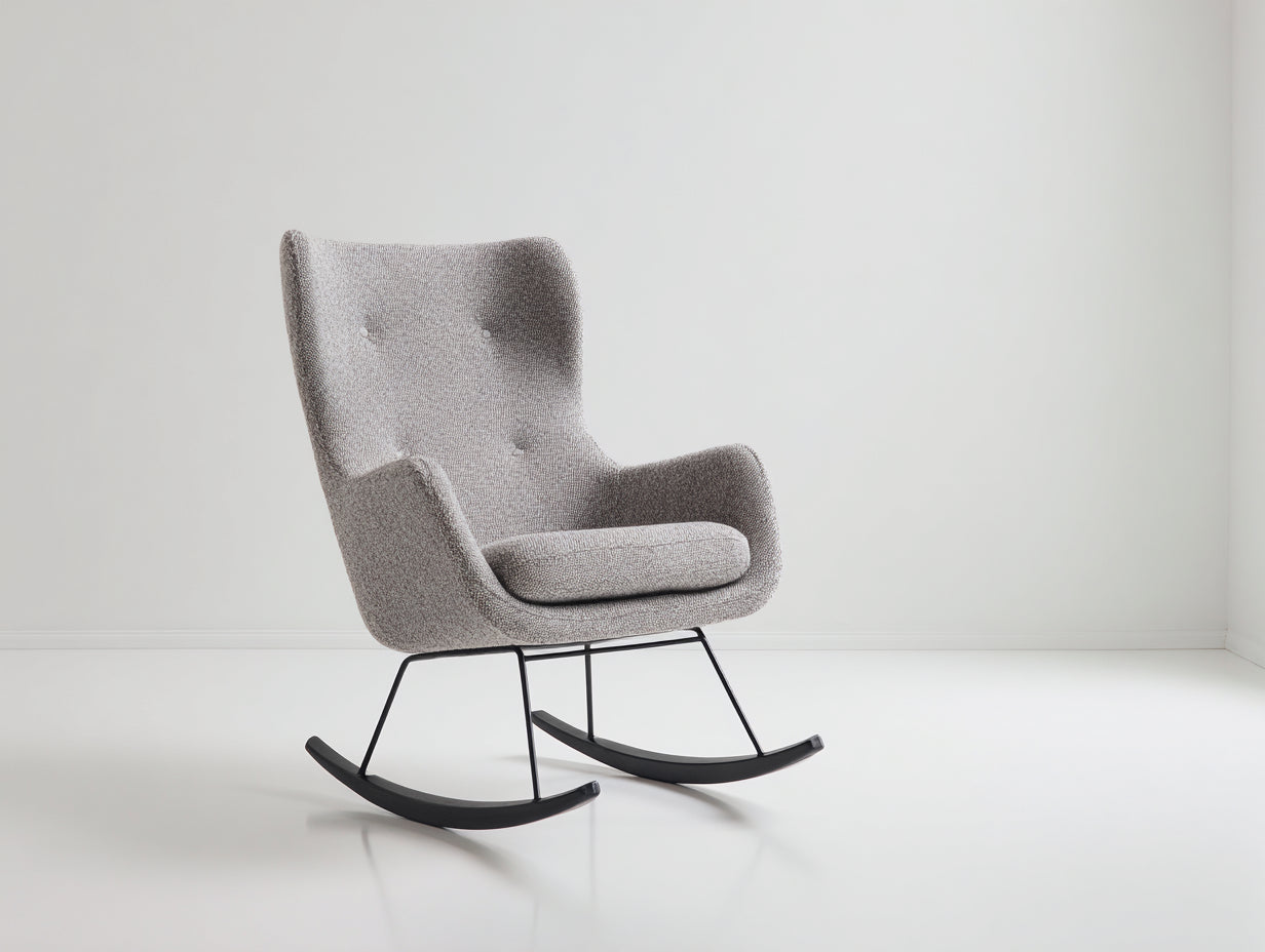 Schaukelstühle - Bouclé Stoff Schaukelstuhl 78x92x104 cm - Hellgrau - Gepolsterter Relaxsessel im skandinavischen Design