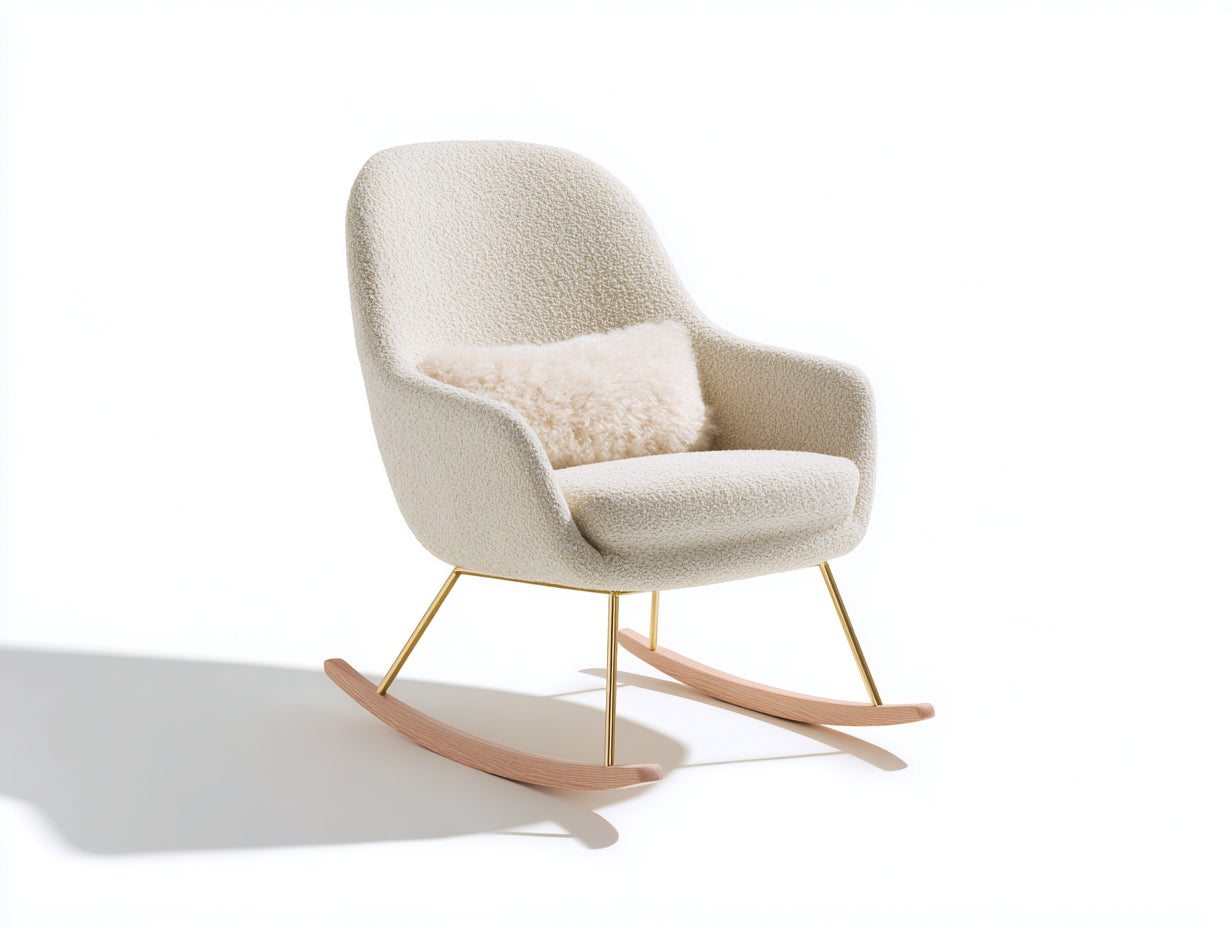 Schaukelstühle Bouclé Stoff Holz-Metall 75x80x95 cm - Beige - Modernes Design für Wohnzimmer Entspannung