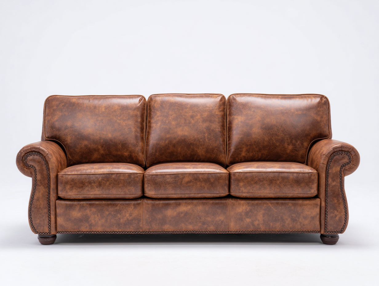 3 Sitzer Sofas aus Kunstleder 210x92x90 cm - Vintage Braun - Klassisches Wohnzimmersofa