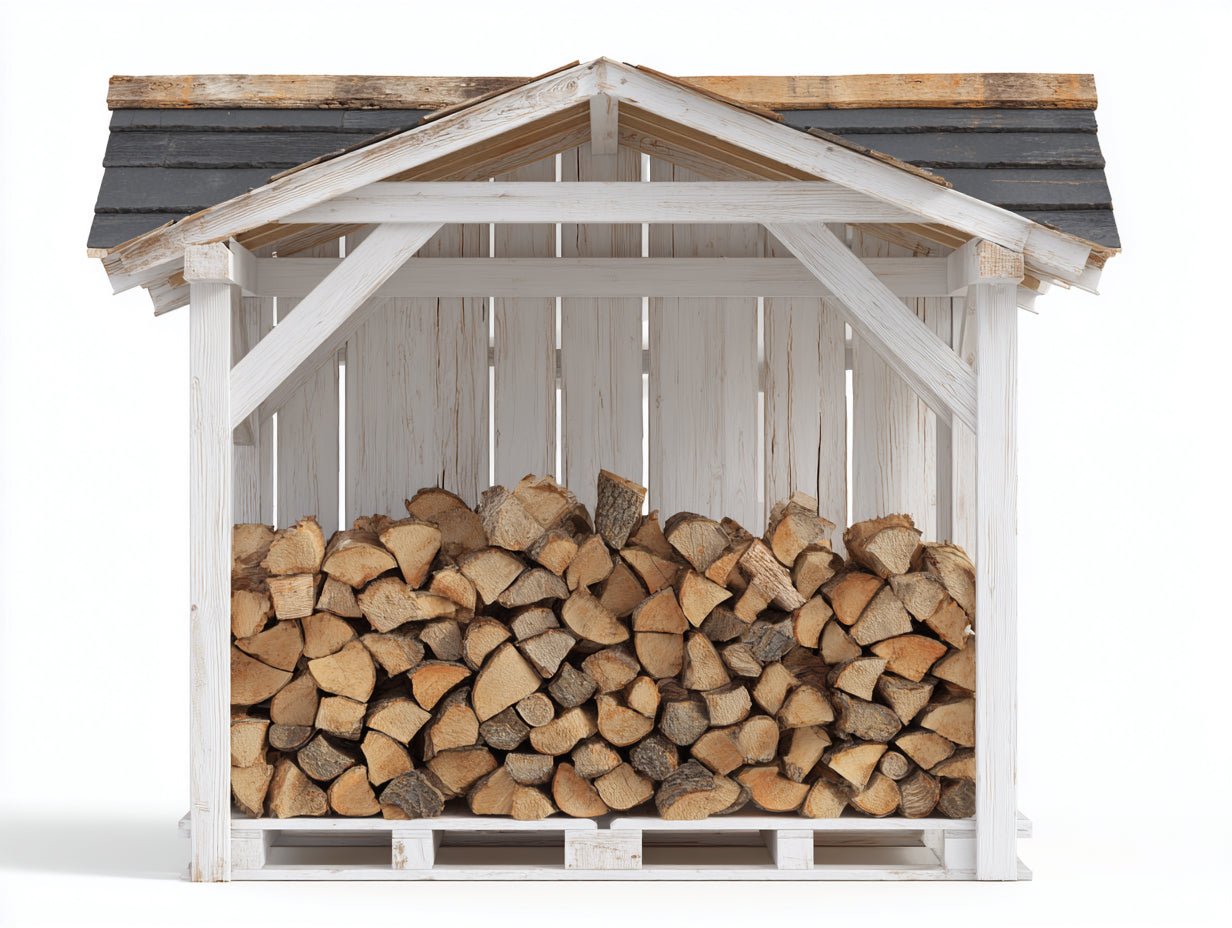 Kaminholzregal Holz Weiß ca. 200x180x200 cm - Weiß-Grau - Großes Outdoor Holzlager mit Dach