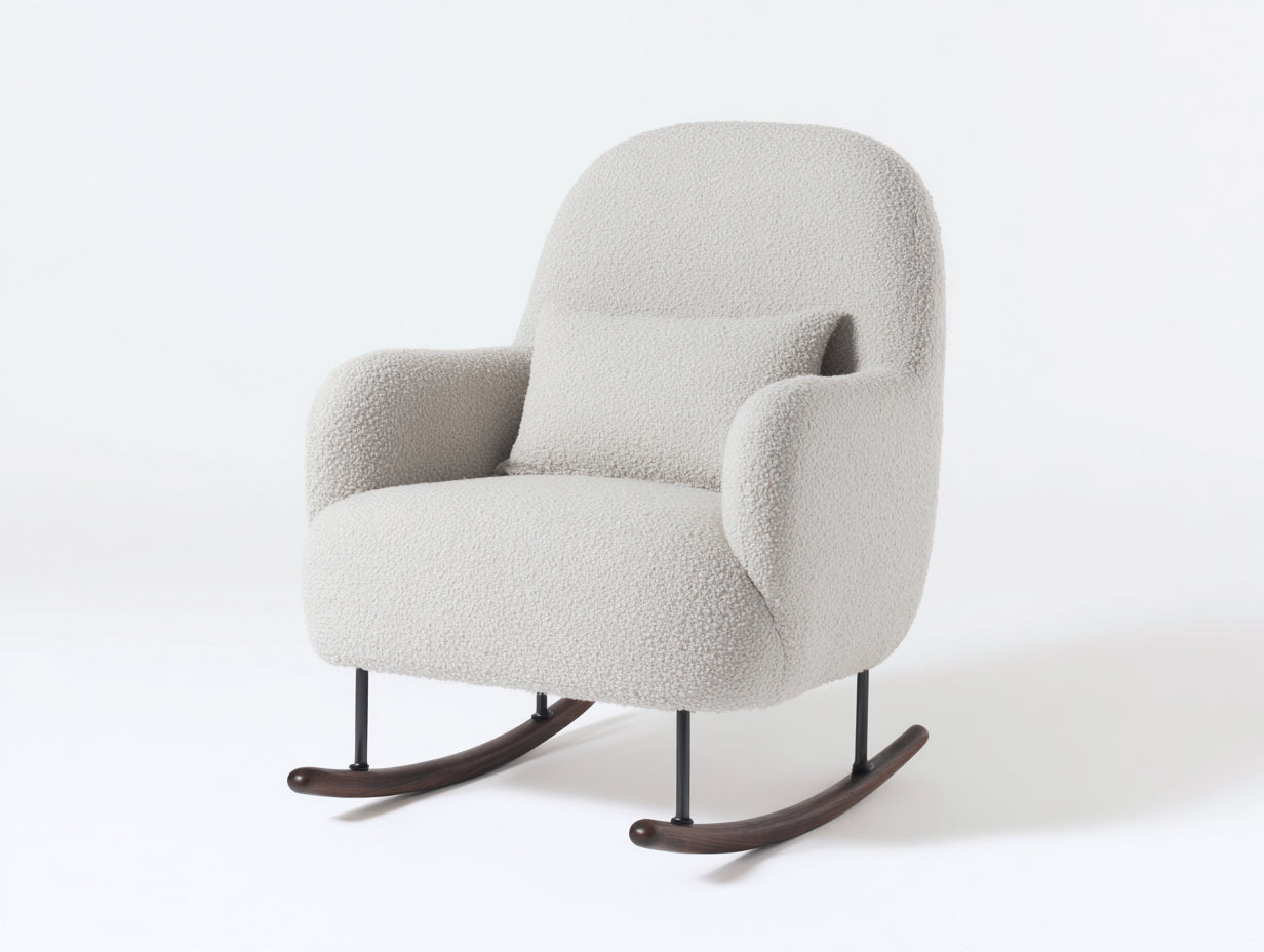 Schaukelstühle - Bouclé Stoff Schaukelstuhl 82x90x98 cm - Cremeweiß - Gepolsterter Relaxsessel im modernen Design