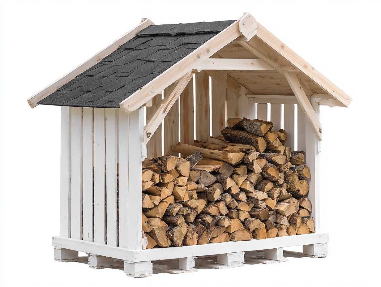 Kaminholzregal Holzlager Holz Metall Holz - 170x80x180 cm - Weiß Natur Schwarz Modern Outdoor Holzlagerung
