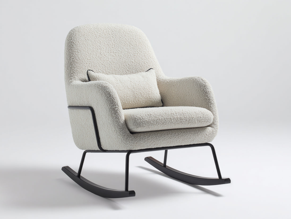 Schaukelstuhl - Bouclé Stoff Metall - 75x95x100 cm - Weiß - Modern Minimalistisch Wohnzimmer Entspannungsdesign