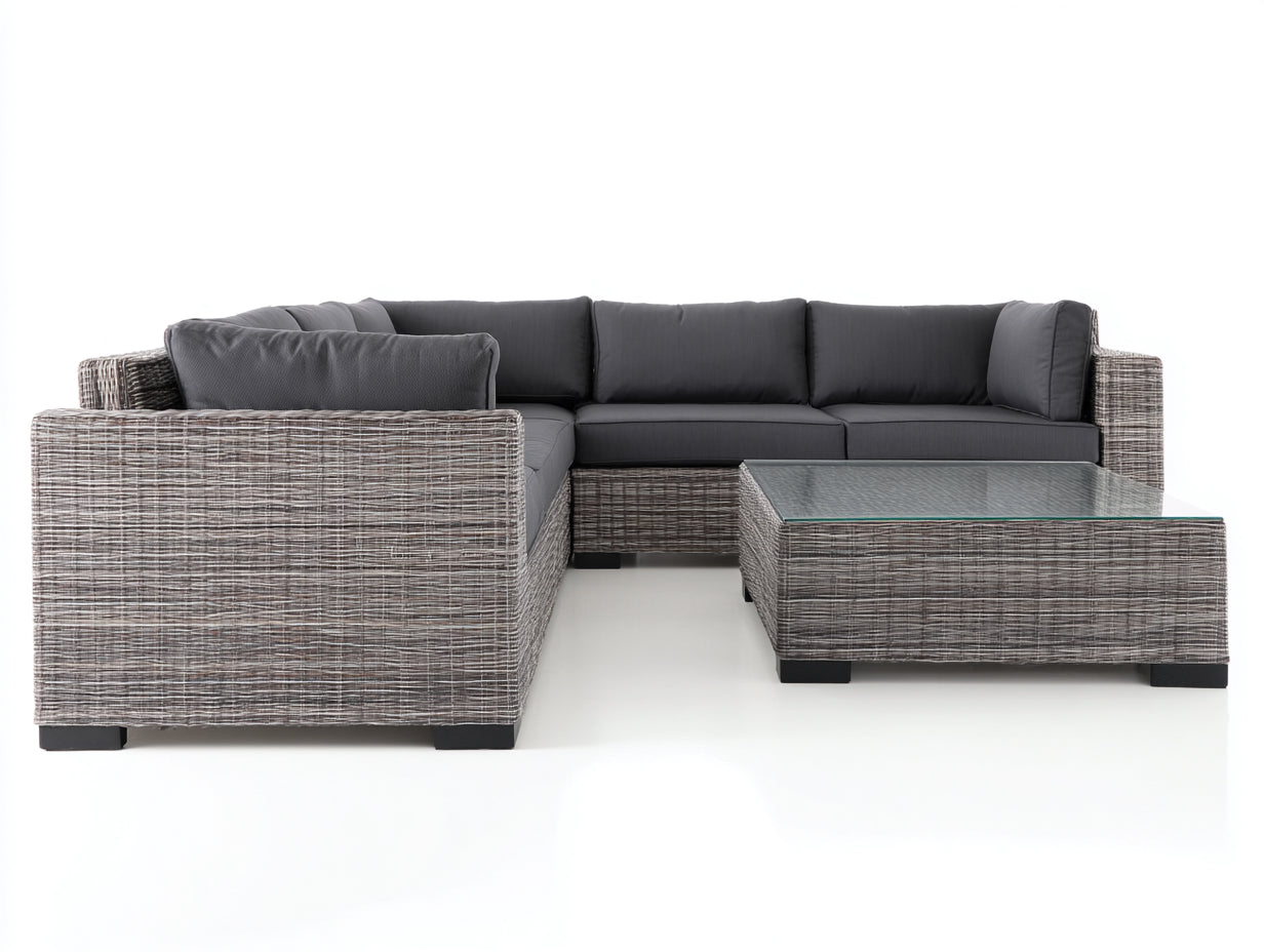 Gartensofas Polyrattan Metall 240x180x75 cm - Grau - Outdoor Lounge Set mit Tisch