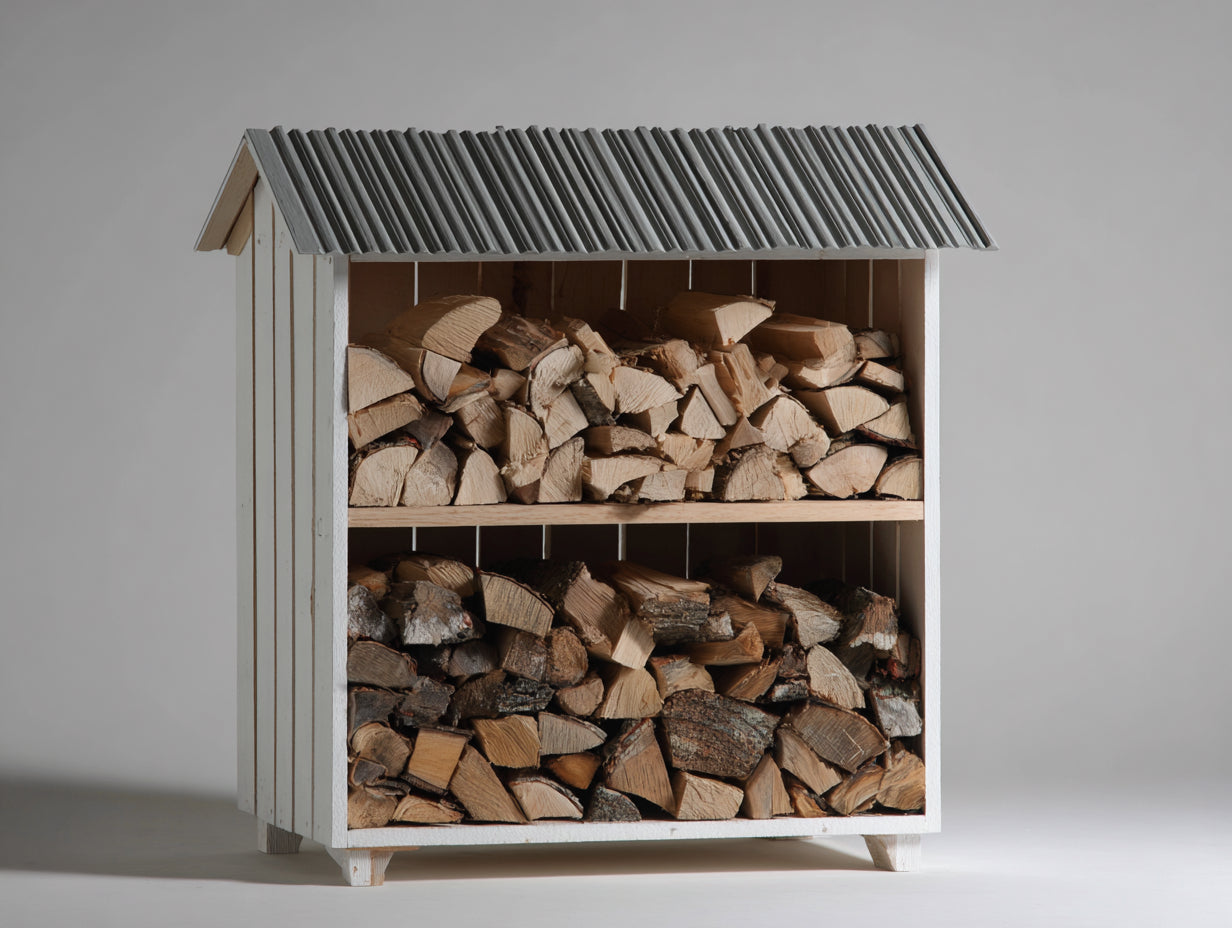 Kaminholzregal Holz Weiss-Grau mit Metalldach 120x60x160 cm Brennholzregal Feuerholzregal für Garten Terrasse