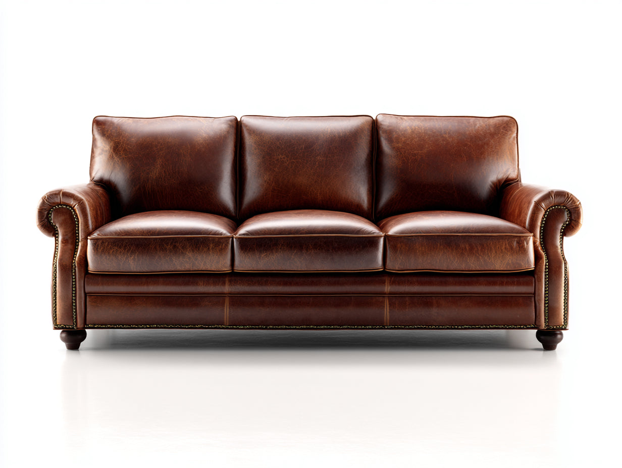 3 Sitzer Sofa Leder Braun Chesterfield Stil Klassisch Wohnzimmer 215x90x85 cm Polstergarnitur Elegant