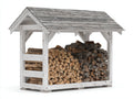 Kaminholzregal Holzlager Weiß Grau mit Dach und Seitenfach Outdoor Brennholz Aufbewahrung 200x80x180 cm
