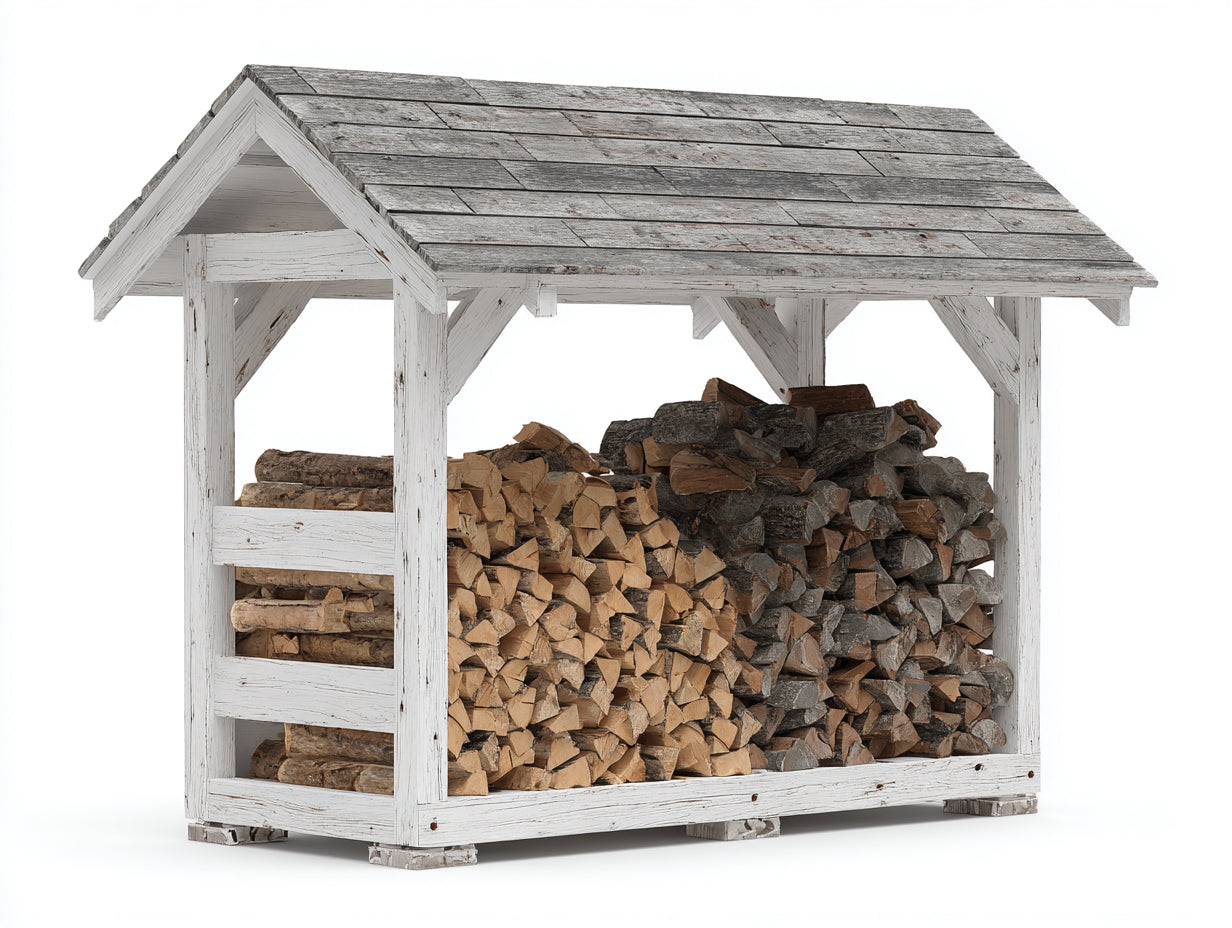 Kaminholzregal Holzlager Weiß Grau mit Dach und Seitenfach Outdoor Brennholz Aufbewahrung 200x80x180 cm