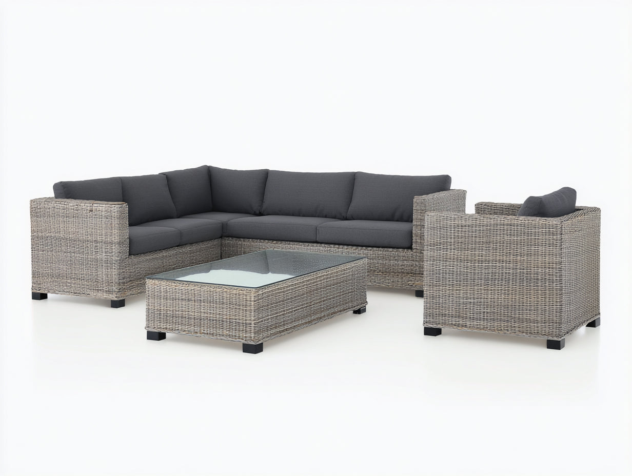 Gartensofa - Polyrattan Garten Lounge Set 285x225x82 cm - Naturgrau Dunkelgrau - Gartensofa mit Gartensessel und Couchtisch im modernen Design