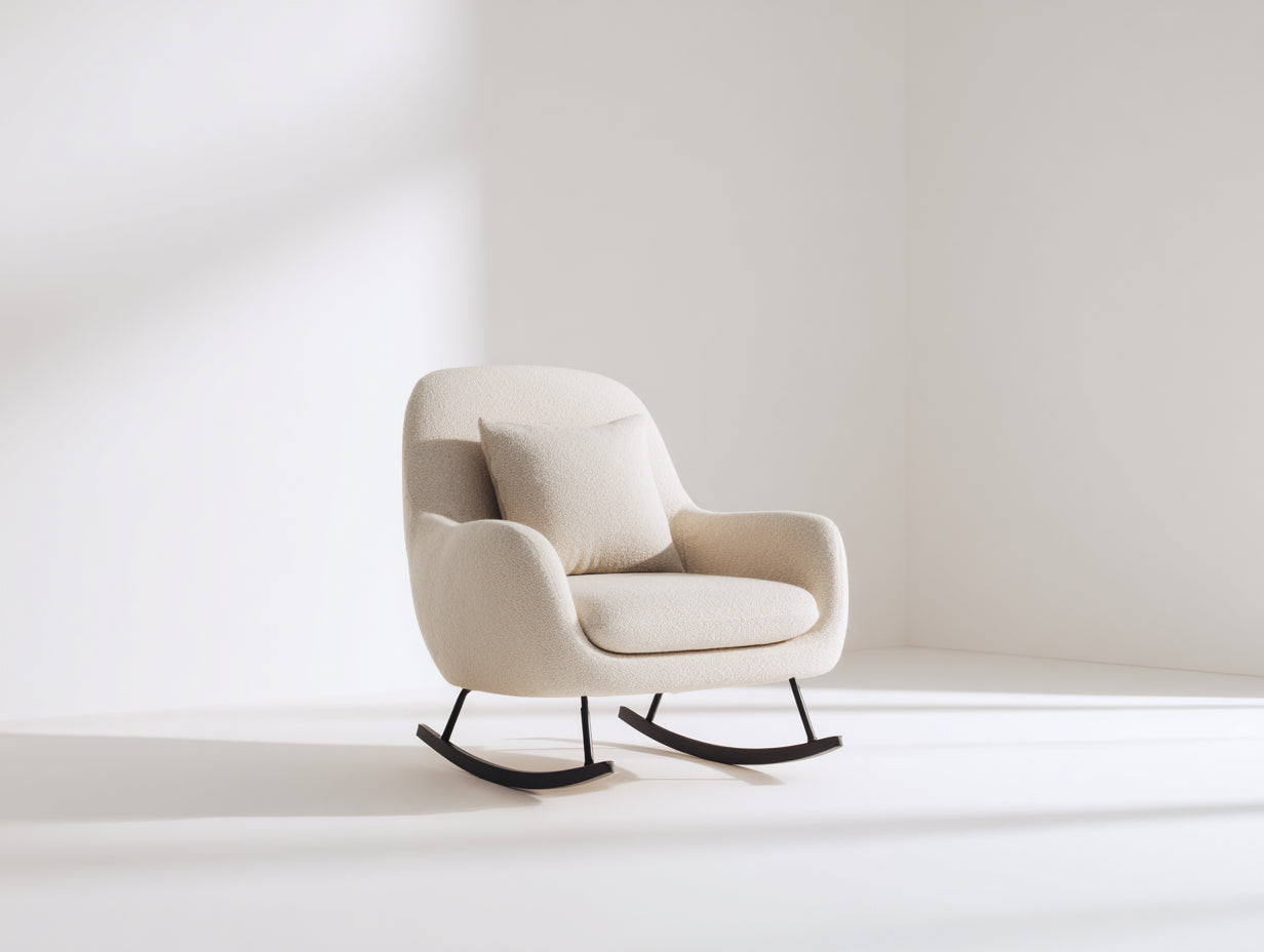 Schaukelstühle Bouclé Stoff Beige Metallgestell Wohnzimmer Modern Design 75x85x95 cm