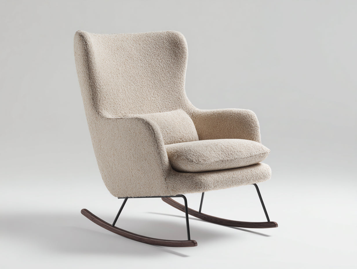 Schaukelstuhl - Bouclé Stoff Metall Holz - 72x86x101 cm - Beige Schwarz Holz - Modern Skandinavisch Wohnzimmer Entspannung