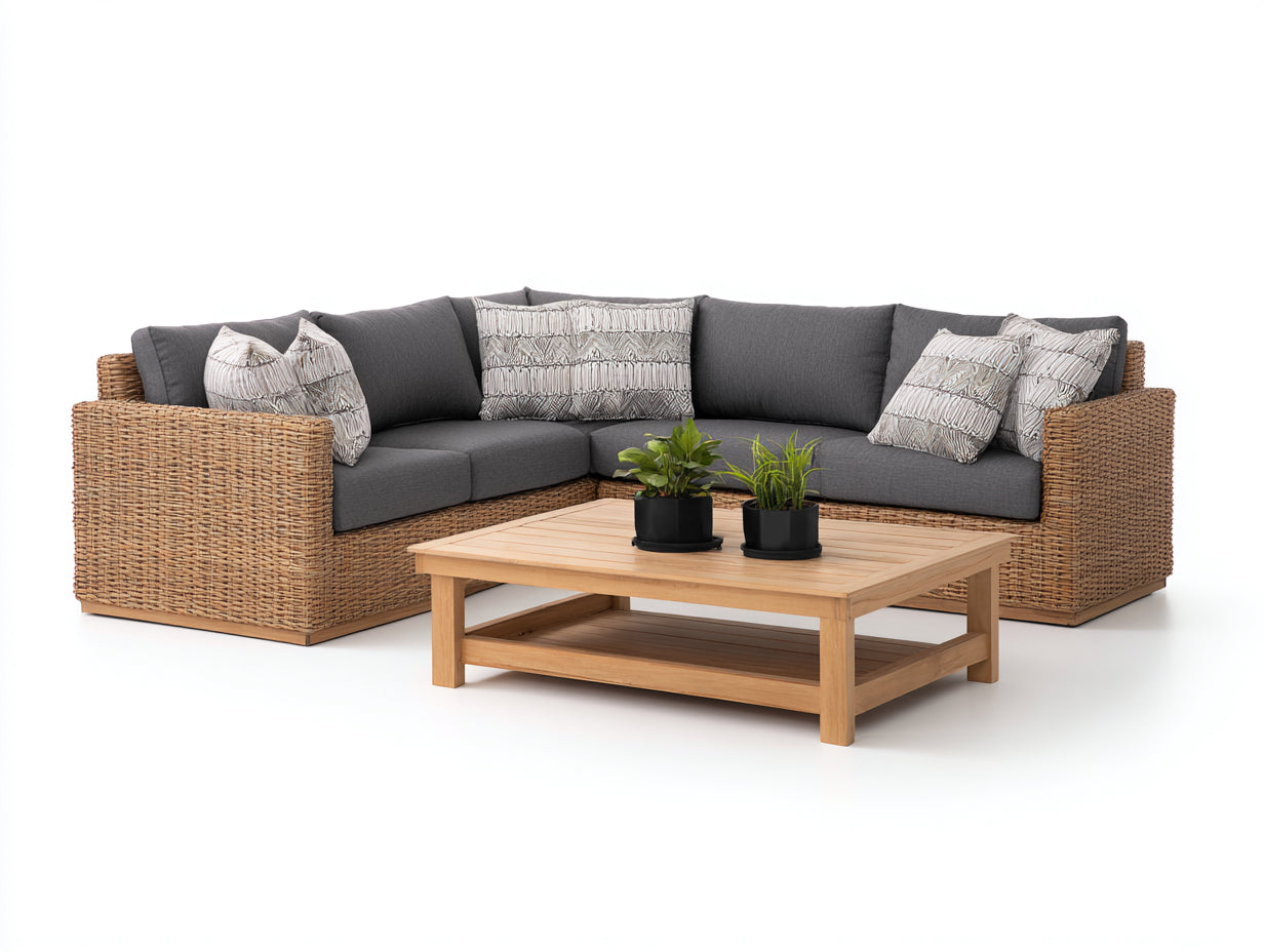 Gartensofa Polyrattan Natur Braun Grau 260x260x80 cm Ecksofa Outdoor Lounge Modern Design
