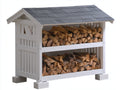 Kaminholzregal Holzlager Weiß Grau mit Dach Doppelstöckig Outdoor Holzaufbewahrung 180x70x170 cm