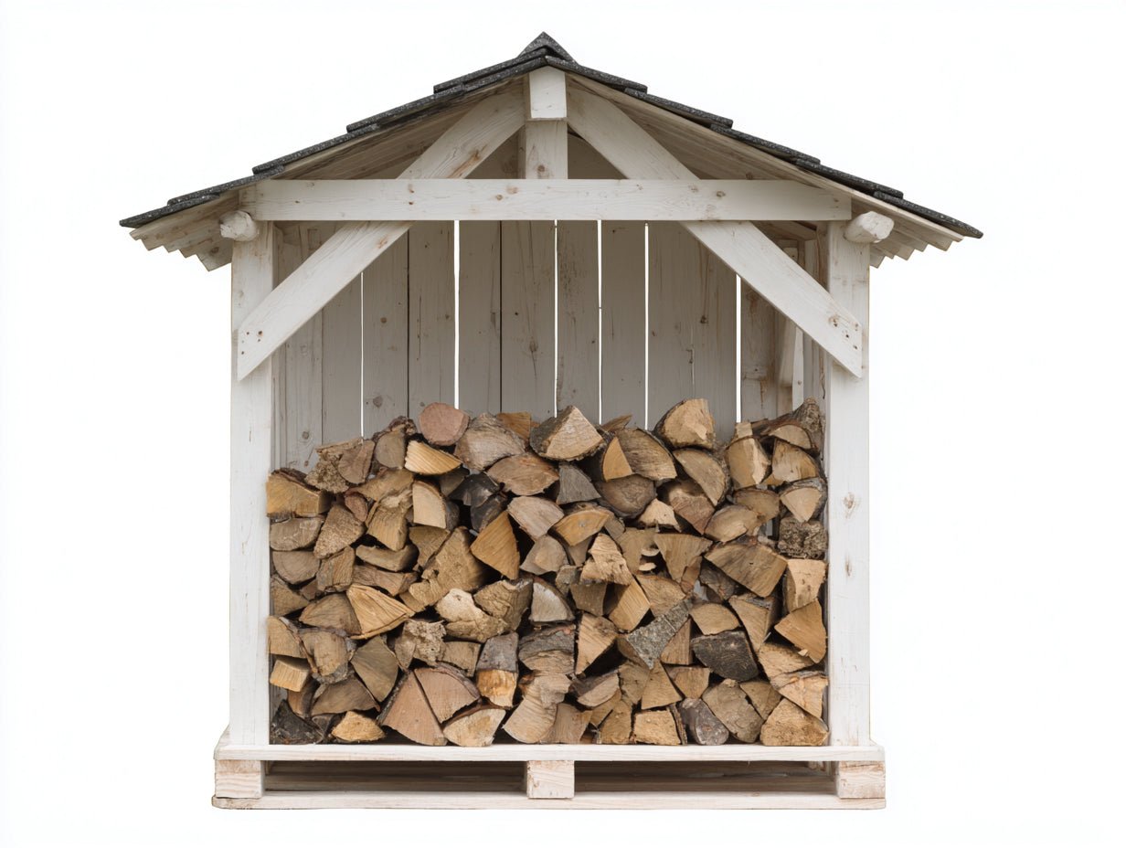 Kaminholzregal - Kaminholzregal aus Holz 150x80x190 cm - Weiß Natur - Brennholzregal mit Satteldach für den Außenbereich