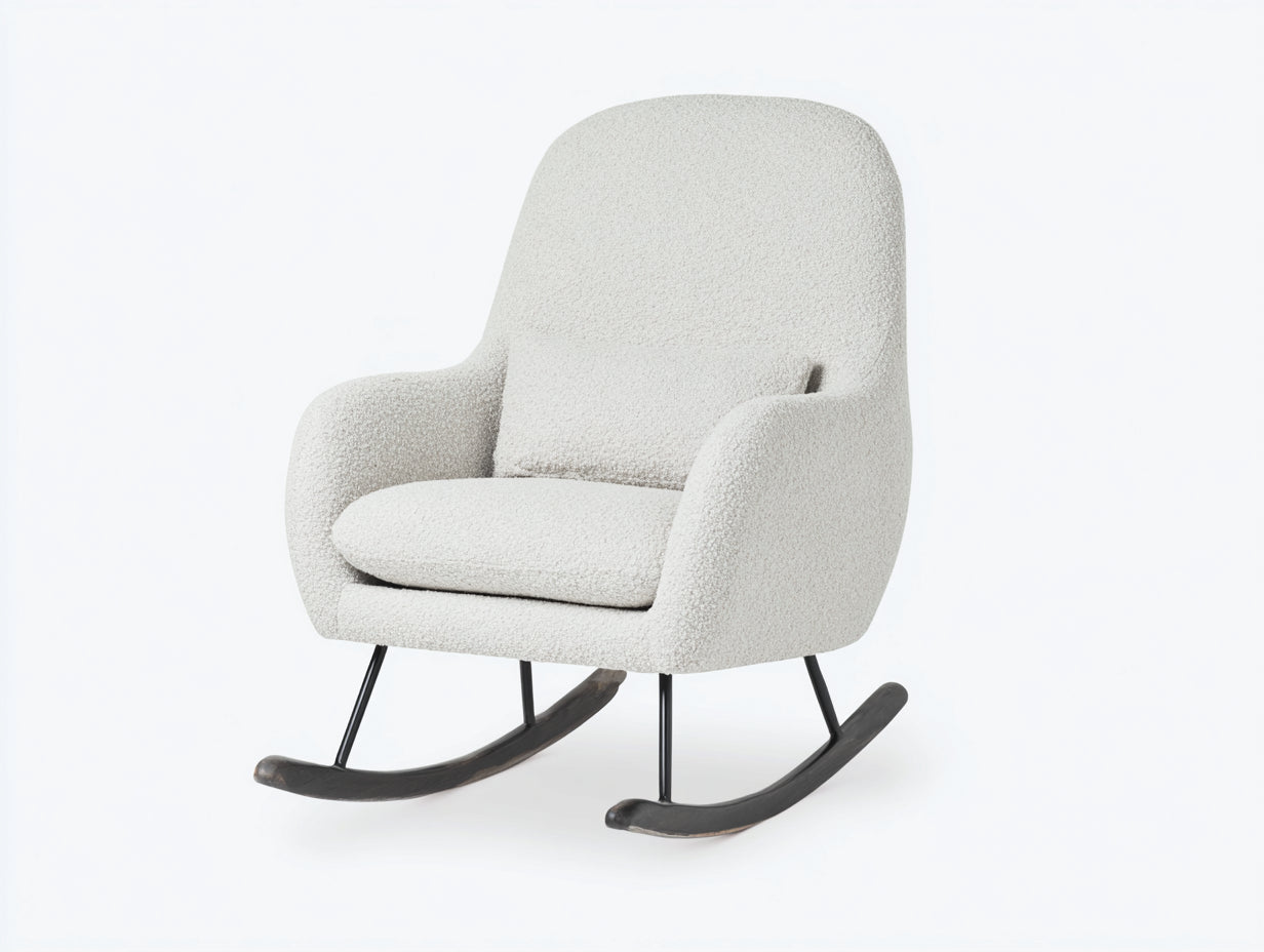Schaukelstuhl Boucle Weiss Holz Metall 80x75x95 cm Modern Skandinavisch Design