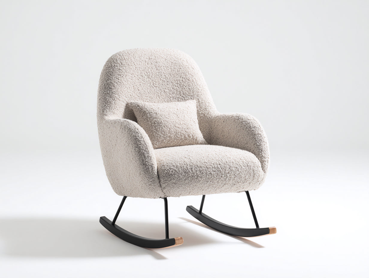 Schaukelstuhl Bouclé Stoff Modern mit Metallkufen 80x75x90 cm - Cremeweiß - Skandinavisches Design