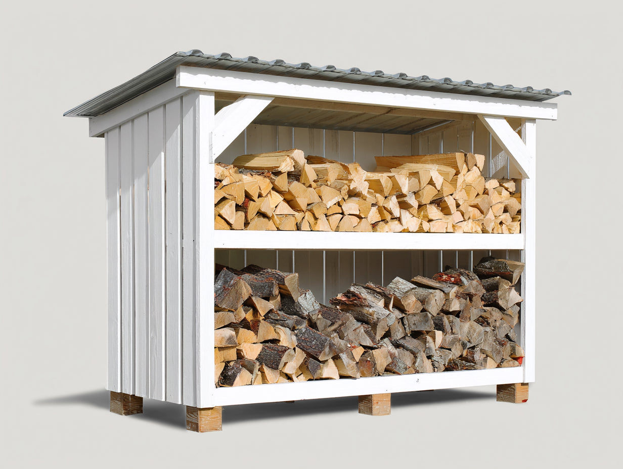 Kaminholzregal Holzlager Weiß Grau Doppelstöckig mit Dach Outdoor Holzaufbewahrung 200x80x180 cm