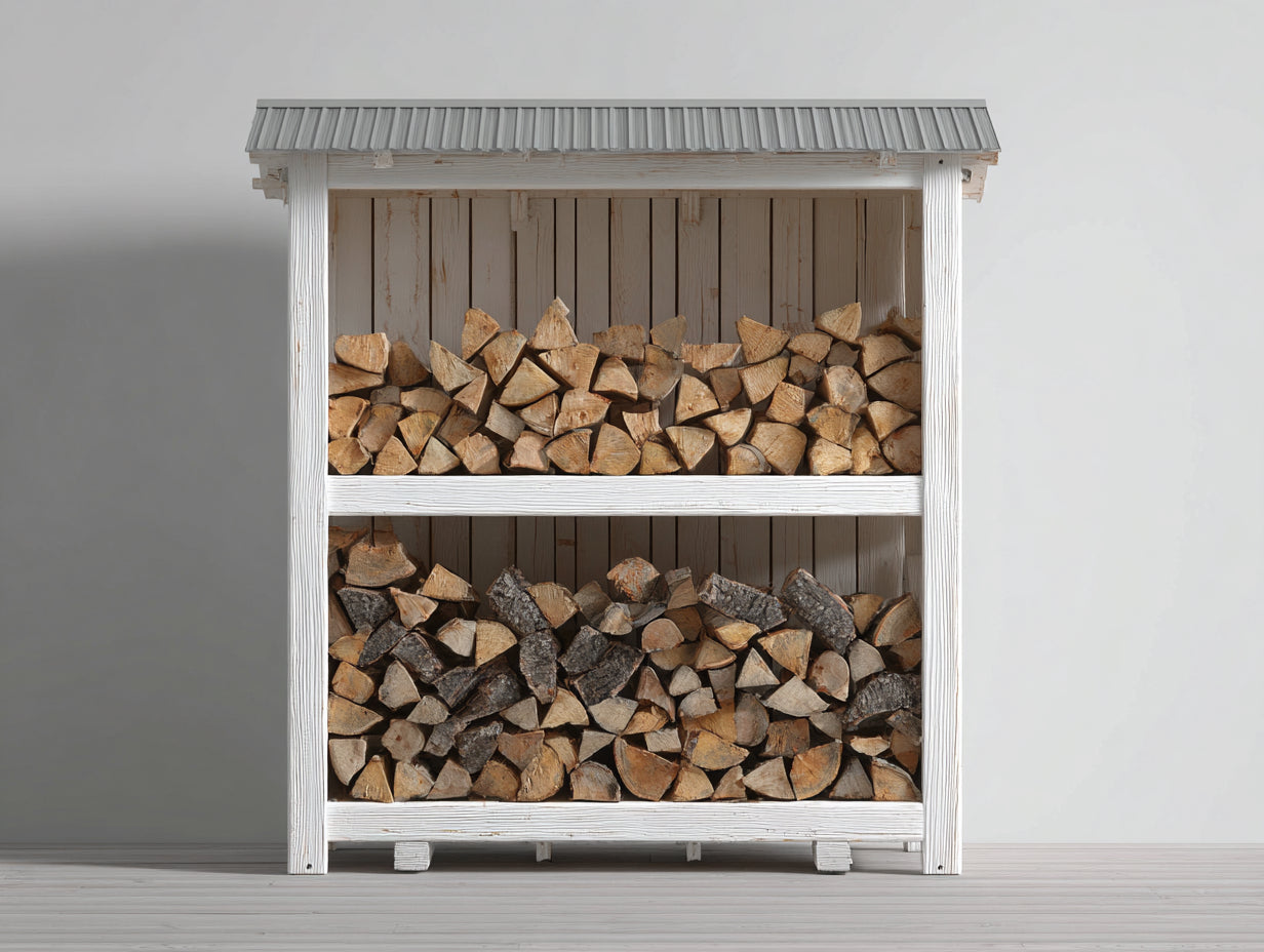 Kaminholzregal Holzlager Holz Metall - 160x60x180 cm - Weiß Grau Natur Modern Outdoor Holzlagerung