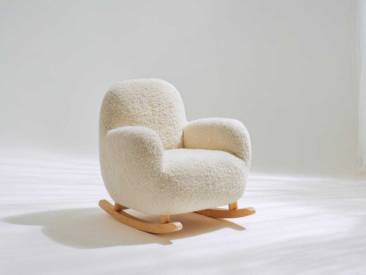Schaukelstuhl Bouclé Stoff Holzgestell 80x75x90 cm - Cremeweiß - Modernes Skandinavisches Design