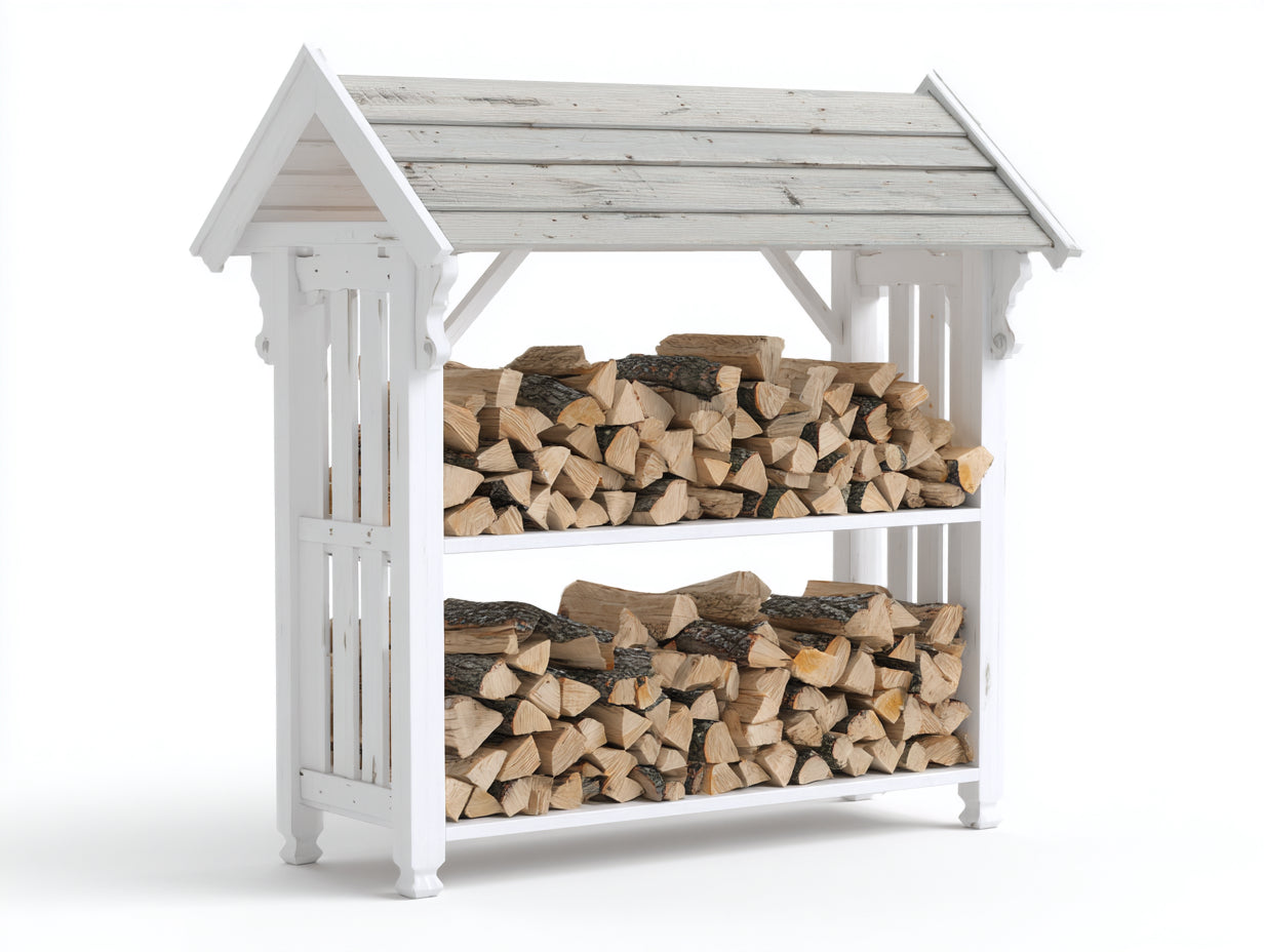 Kaminholzregal Holz Metall Weiß 150x120x200 cm - Weiß - Modernes Outdoor Holzlager