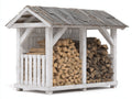 Kaminholzregal Holzlager Holz Metall Holz - 220x90x180 cm - Weiß Grau Natur Rustikal Outdoor Holzlagerung