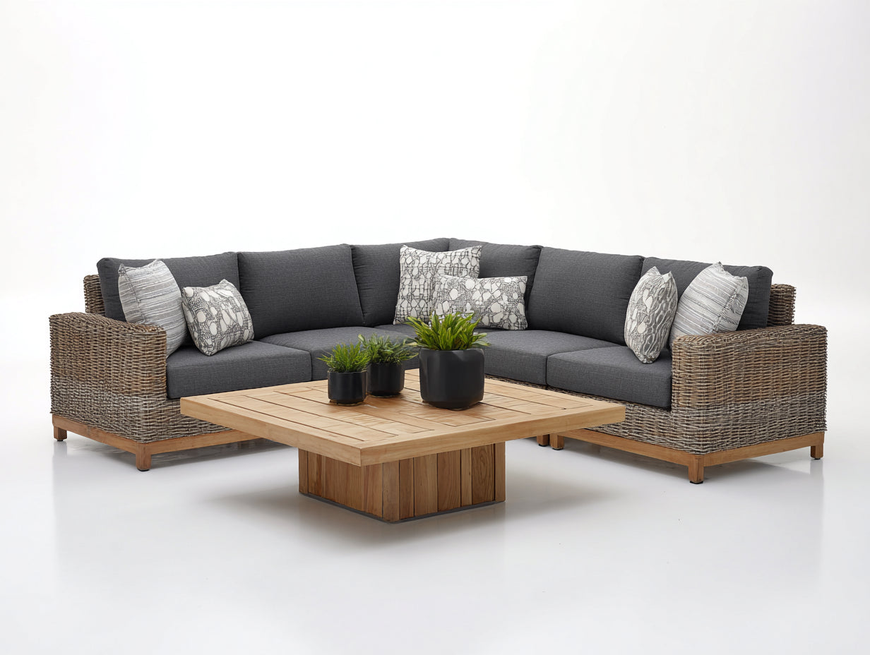 Gartensofa - Polyrattan Garten Lounge Set 280x280x82 cm - Braun Dunkelgrau - Gartensofa mit Couchtisch im modernen Design