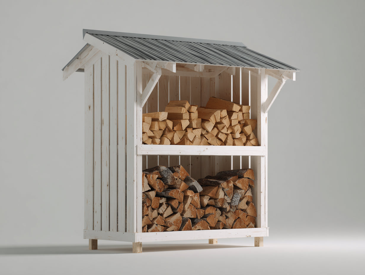 Kaminholzregal Holz Weiß Metall 160x120x210 cm - Weiß-Grau - Großes Outdoor Holzlager mit Dach