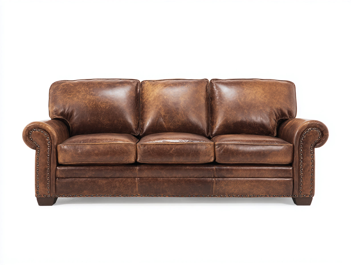 3 Sitzer Sofa Braun Vintage Lederoptik 205x88x84 cm Wohnzimmer Couch klassisch Chesterfield Stil