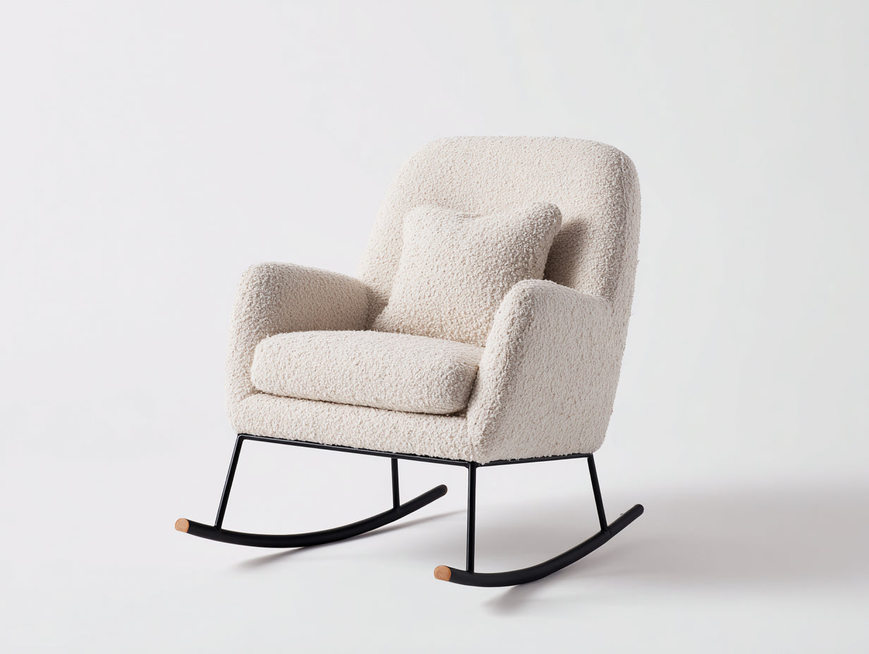 Schaukelstühle Bouclé Stoff Beige Metallgestell Modern Wohnzimmer Design 78x82x92 cm