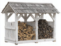 Kaminholzregal Holz Weiss-Grau mit Holzdach 200x70x170 cm Brennholzregal Feuerholzregal für Garten Terrasse