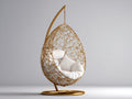 Hängesessel für Garten Polyrattan Gold Weiss 105x105x200 cm Outdoor Ei Sessel mit Gestell Modern Design