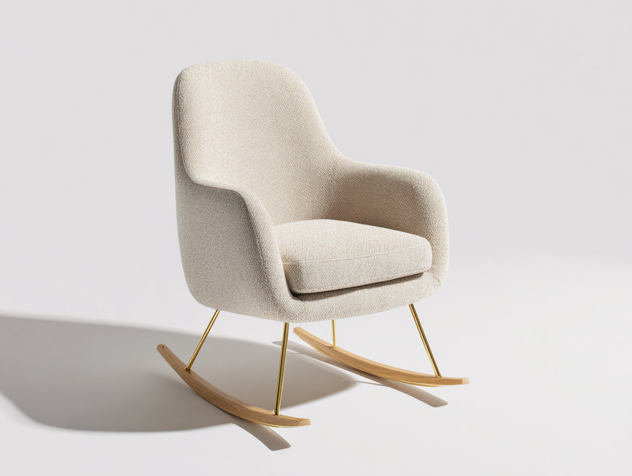 Schaukelstühle Bouclé Stoff Holz Metall 75x80x95 cm - Beige - Skandinavisches Design Wohnzimmer