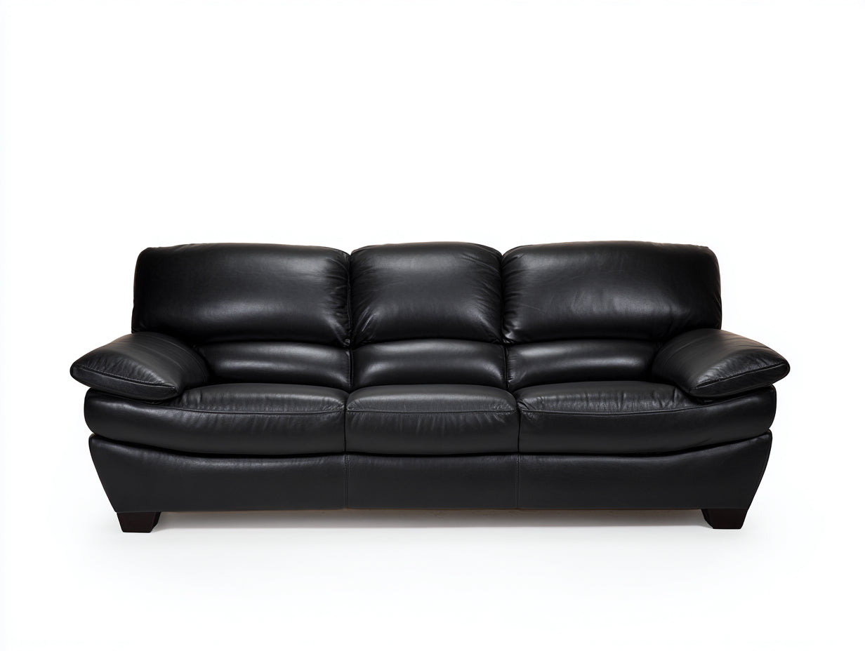 3 Sitzer Sofa Schwarz Lederoptik 210x90x85 cm Wohnzimmer Couch modern elegantes Design