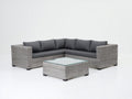 Gartensofa Polyrattan Hellgrau Dunkelgrau 260x260x80 cm Outdoor Ecksofa mit Glastisch Modern Design